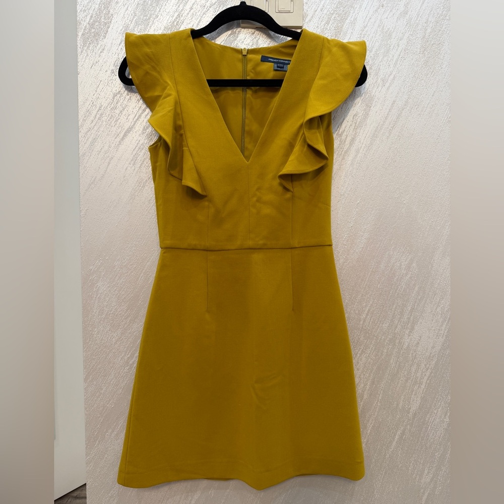 French Connection Mustard Ruffle Mini Dress